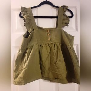 Womens ruffled Sleeveless cropped to.  Olive green.  New in bag. Size large